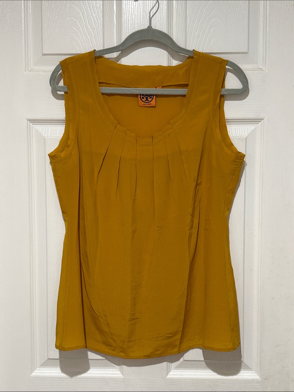Tory Burch Mustard Pleated Sleeveless Blouse